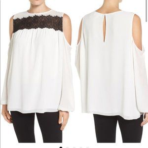 Michael Kors White and Black Lace Flowy Cold Shoulder Top